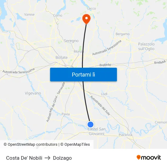 Costa De' Nobili to Dolzago map
