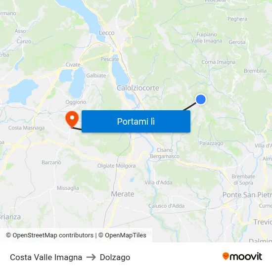 Costa Valle Imagna to Dolzago map