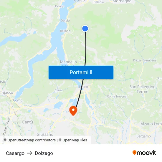 Casargo to Dolzago map