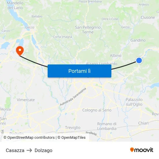 Casazza to Dolzago map