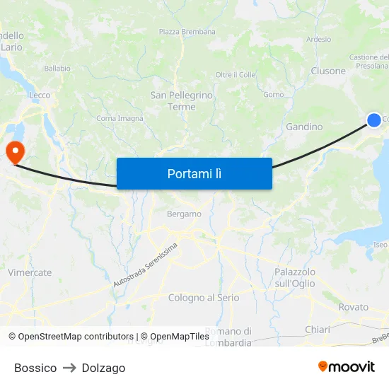 Bossico to Dolzago map