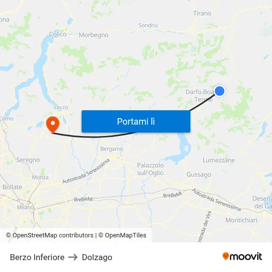 Berzo Inferiore to Dolzago map
