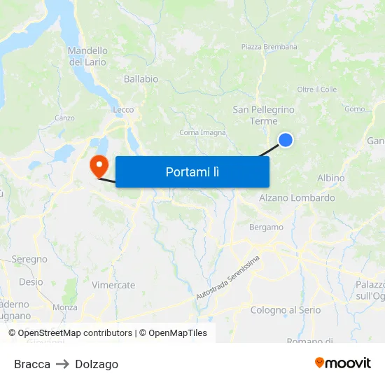 Bracca to Dolzago map