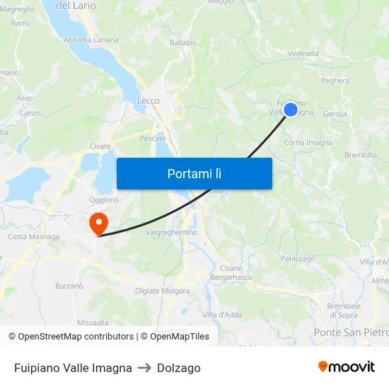 Fuipiano Valle Imagna to Dolzago map