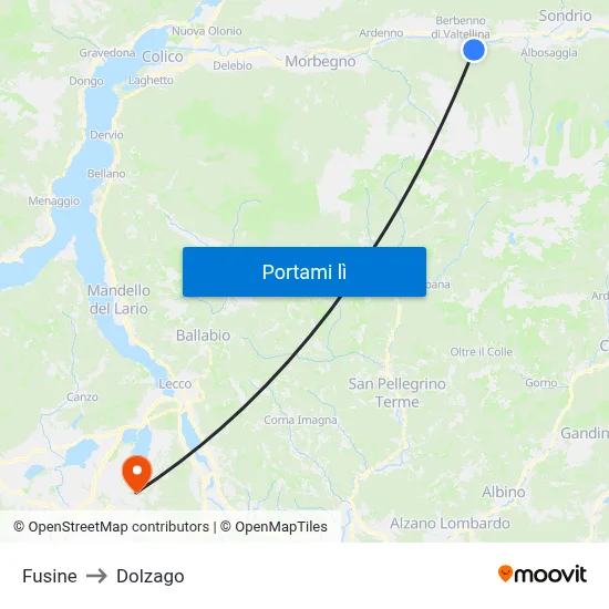 Fusine to Dolzago map