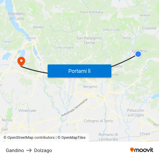 Gandino to Dolzago map