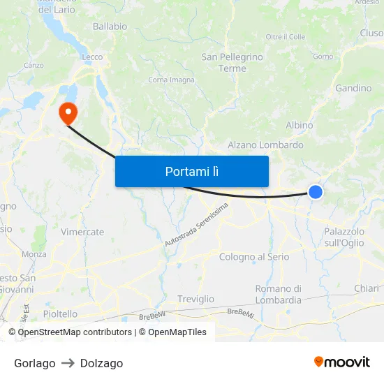 Gorlago to Dolzago map