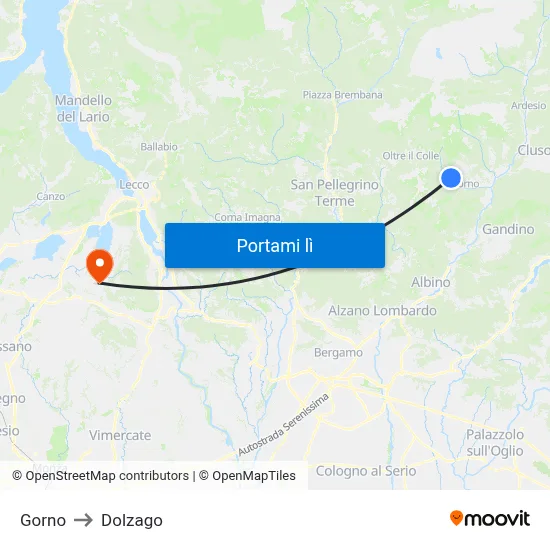 Gorno to Dolzago map