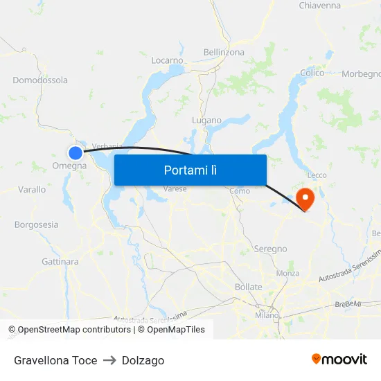 Gravellona Toce to Dolzago map
