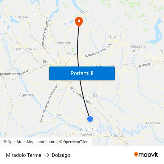 Miradolo Terme to Dolzago map