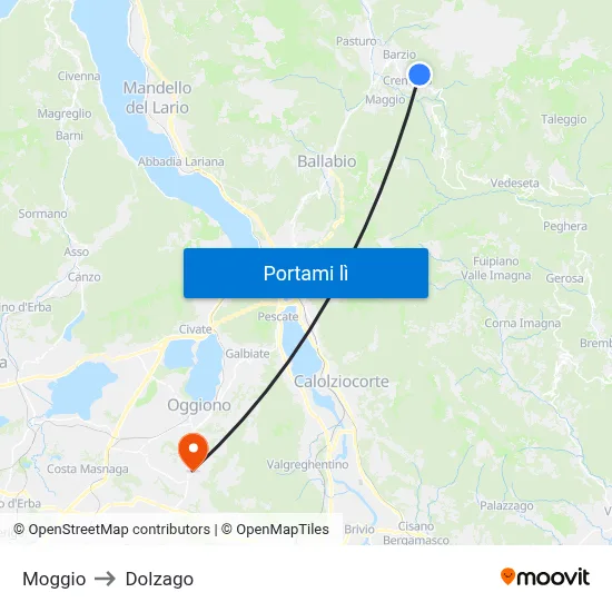 Moggio to Dolzago map