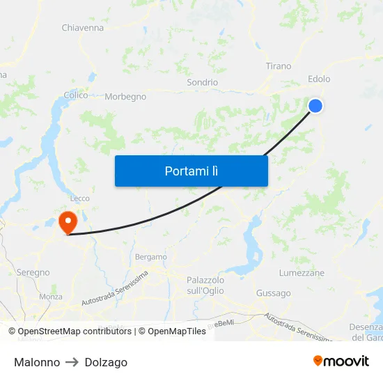 Malonno to Dolzago map