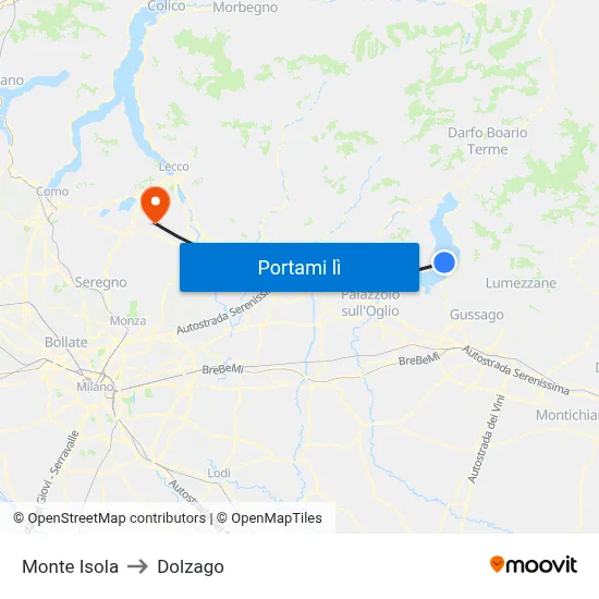 Monte Isola to Dolzago map