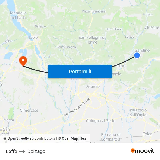 Leffe to Dolzago map