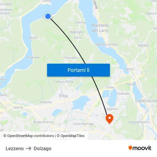 Lezzeno to Dolzago map