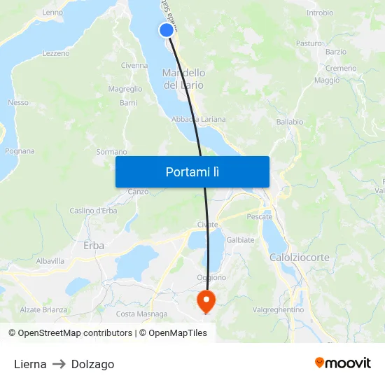 Lierna to Dolzago map