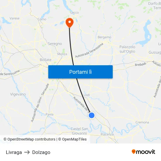 Livraga to Dolzago map