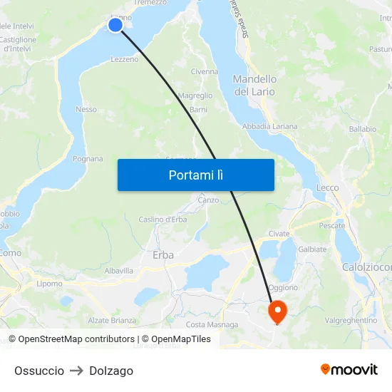Ossuccio to Dolzago map