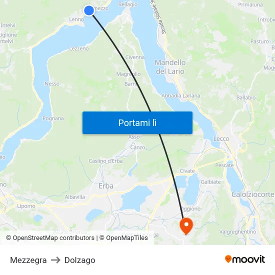 Mezzegra to Dolzago map