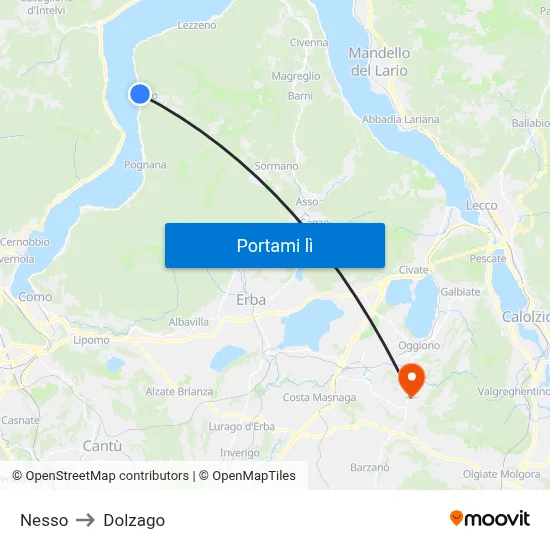 Nesso to Dolzago map