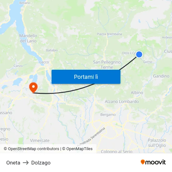 Oneta to Dolzago map