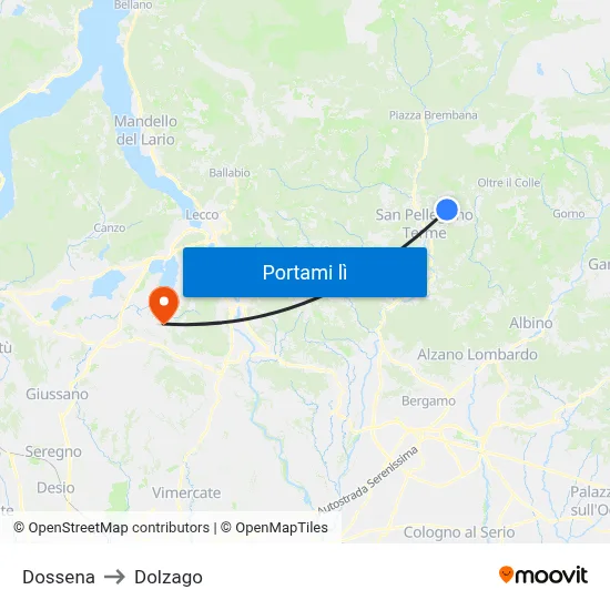 Dossena to Dolzago map