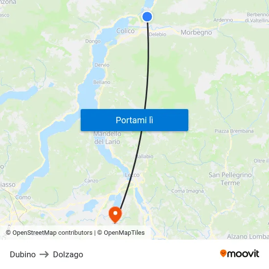 Dubino to Dolzago map