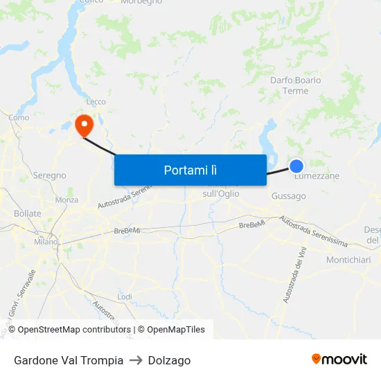 Gardone Val Trompia to Dolzago map