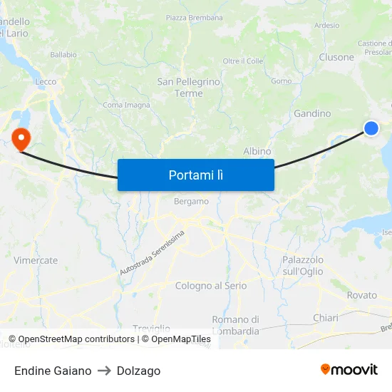 Endine Gaiano to Dolzago map