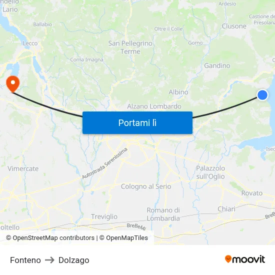 Fonteno to Dolzago map