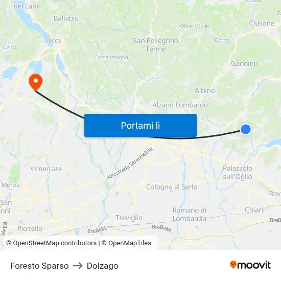 Foresto Sparso to Dolzago map