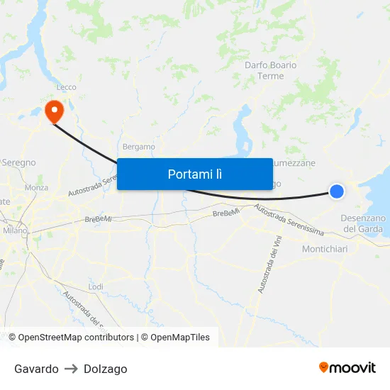 Gavardo to Dolzago map