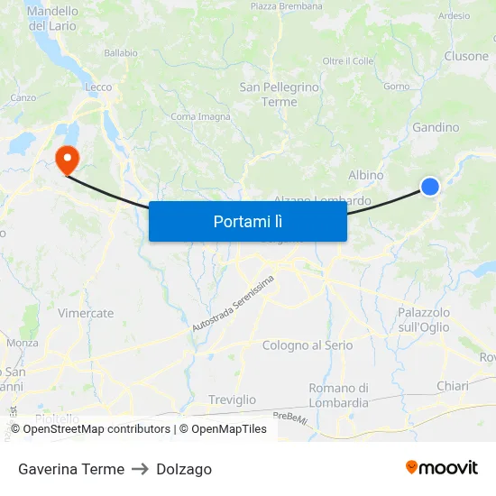 Gaverina Terme to Dolzago map