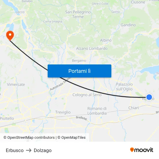 Erbusco to Dolzago map