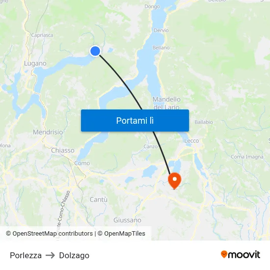 Porlezza to Dolzago map