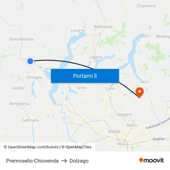 Premosello-Chiovenda to Dolzago map