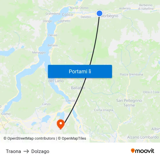 Traona to Dolzago map
