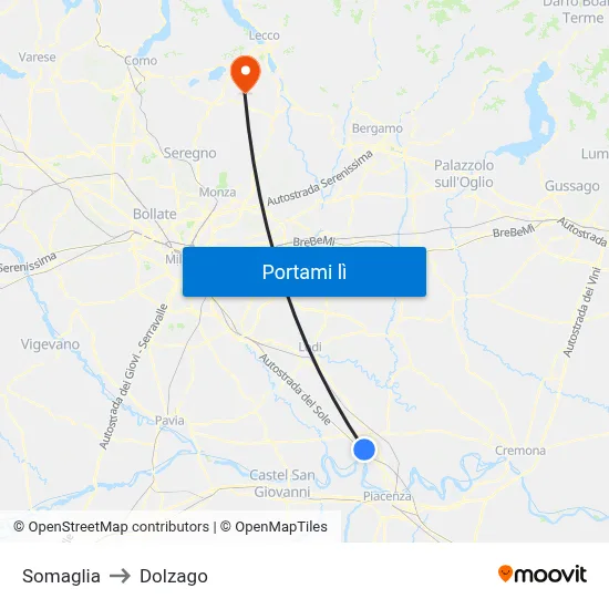 Somaglia to Dolzago map