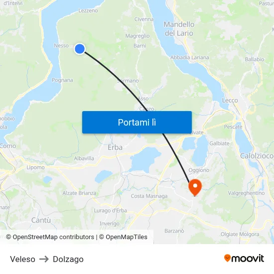 Veleso to Dolzago map