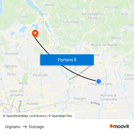 Urgnano to Dolzago map