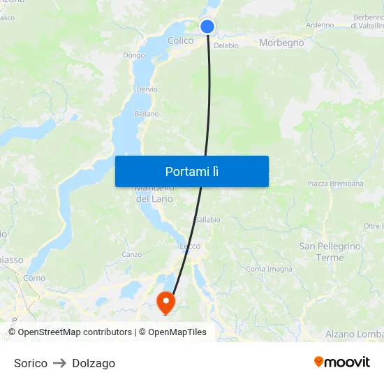 Sorico to Dolzago map