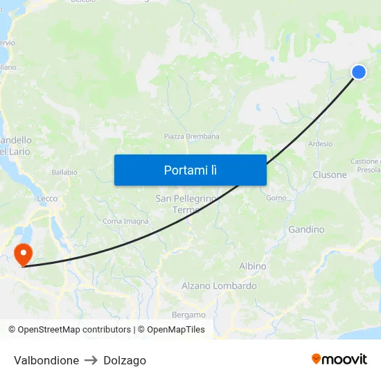Valbondione to Dolzago map