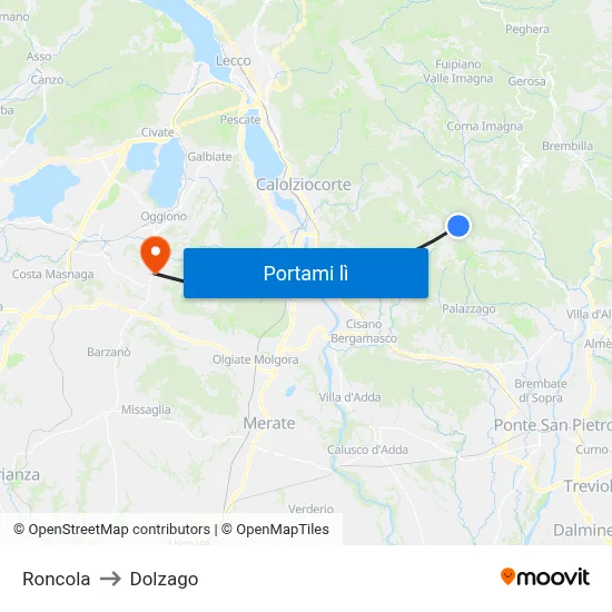 Roncola to Dolzago map