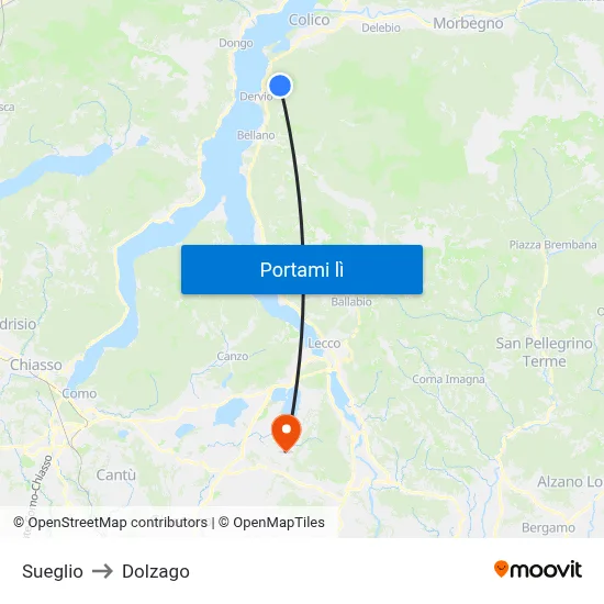 Sueglio to Dolzago map