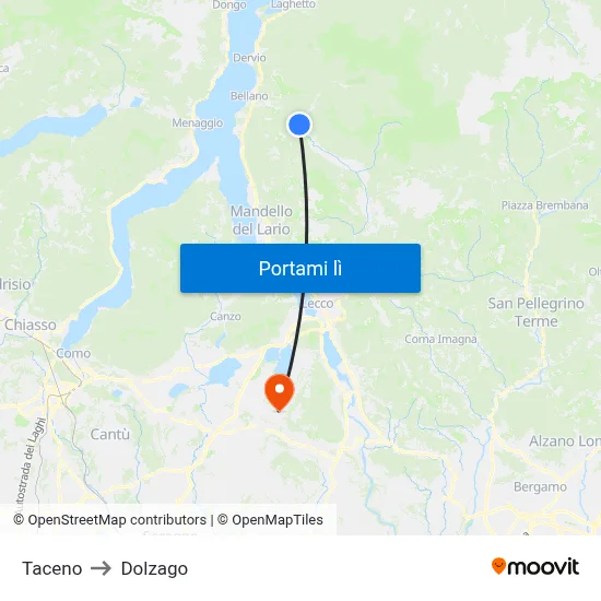 Taceno to Dolzago map