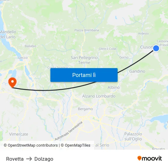 Rovetta to Dolzago map