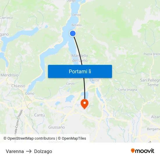 Varenna to Dolzago map