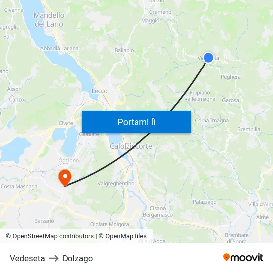 Vedeseta to Dolzago map