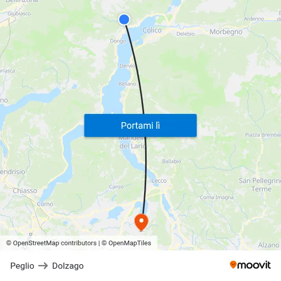 Peglio to Dolzago map