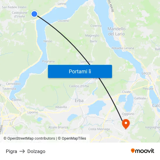Pigra to Dolzago map
